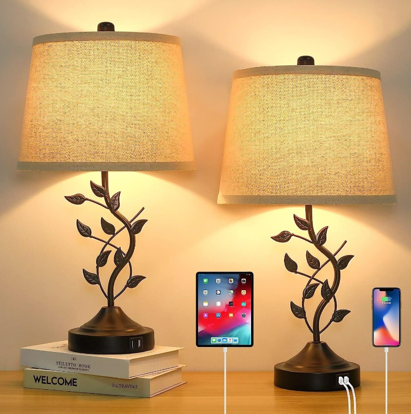 3-Way Dimmable Touch Traditional Table Lamps,Set of 2,with 2 USB Charging Ports